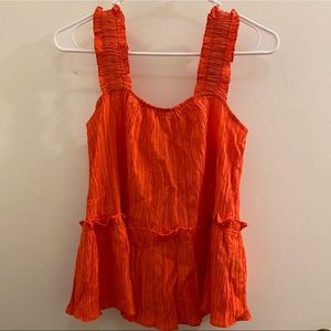 Anthropologie Top Ruffled Peplum Square Neck Tank Crinkled Blouse